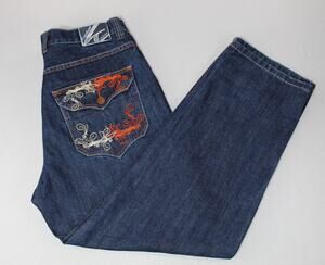 Knockout Embroidered Blue Jeans Mens 38X32 Relaxed Fit Vintage Y2K